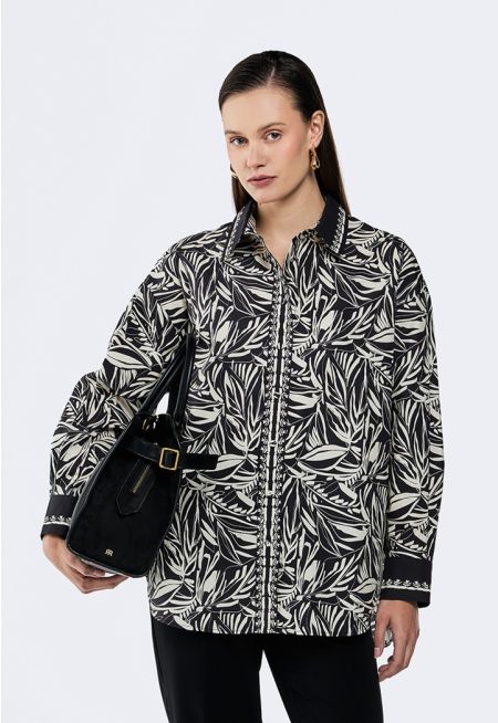 Contrast Leaf Print Shirt