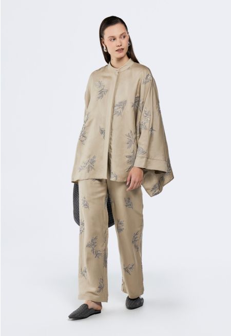 Lurex Leaf Embroidered Trousers