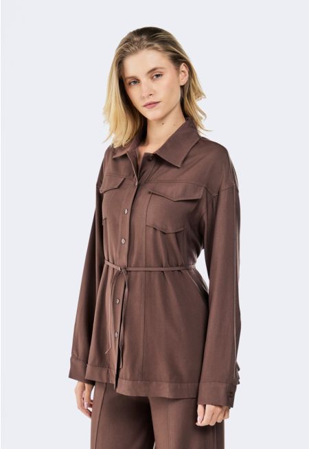  Solid Shirt With Attached Tie