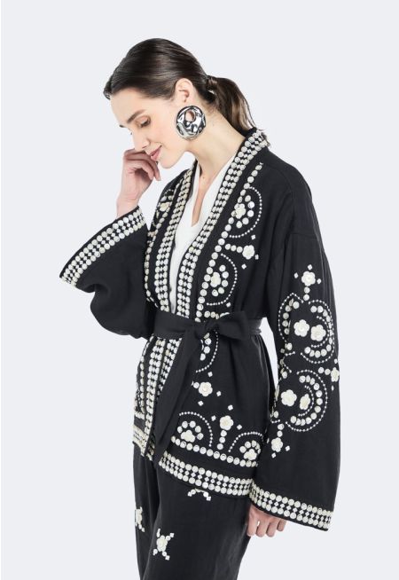Mother of Pearl Button Embellished Kimono