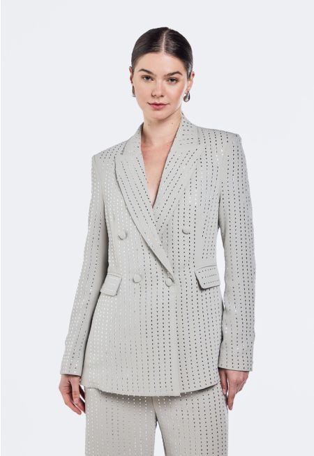Crystal Embellished Notched Collar Blazer