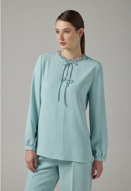 Crystal Embellished Bow-Detail Blouse