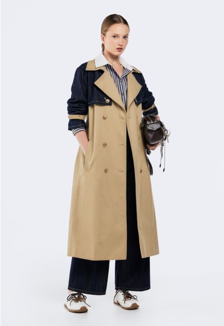 Denim Detail Trench Coat