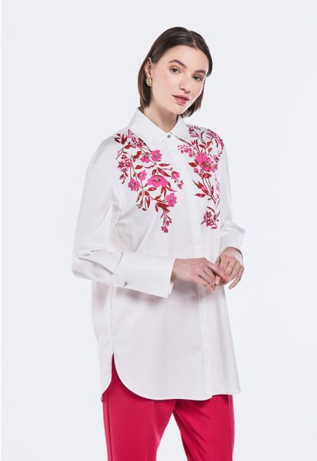 Floral Printed Crystal Embellished Shirt