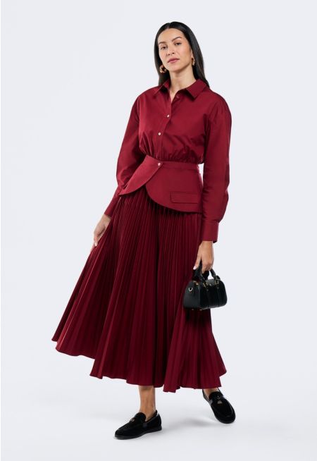 Pleated Dress With Detachable Overlay 