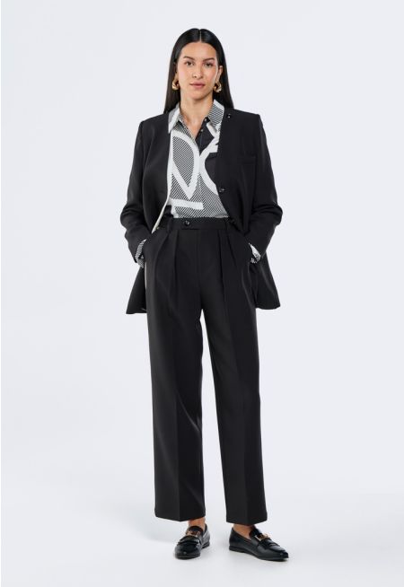 Pleated Waist Straight Cut Trousers