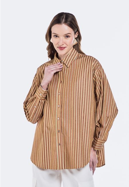 Striped Crystal Embellished Shirt