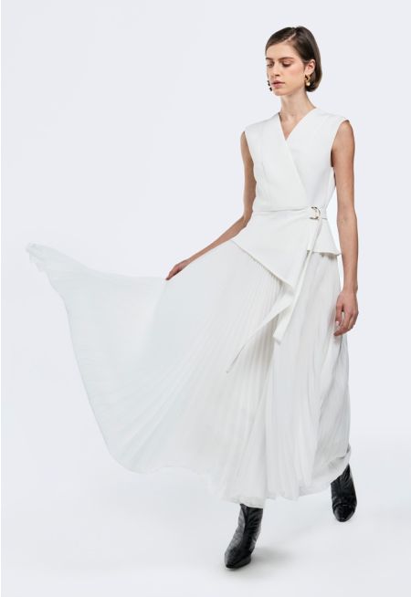 Wrap Dress With Pleated Skirt