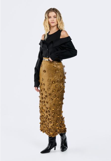 Metallic 3D Floral Embellished Skirt