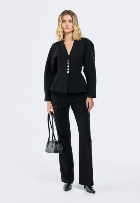 Solid High Waist Trousers