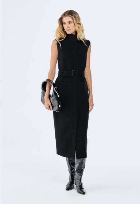 Sleeveless Belted Long Vest