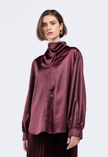 Crinkled Jacquard Satin Blouse