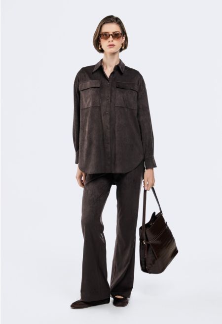 Straight Cut Suede Trousers