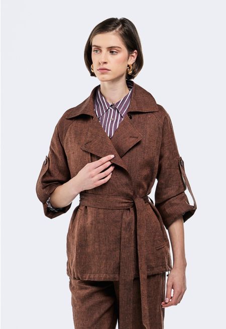 Drawstring Hem Belted Jacket