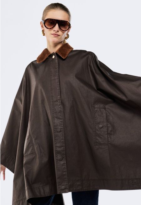 Poncho With Corduroy Collar