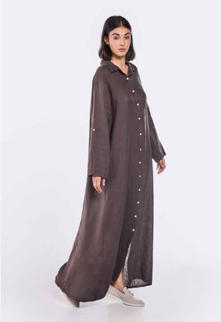 Solid Maxi Linen Shirt Dress