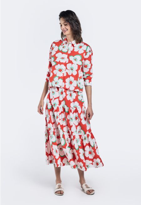 Floral Print Tiered Skirt