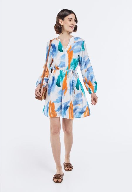 Printed Elastic Waist Dress