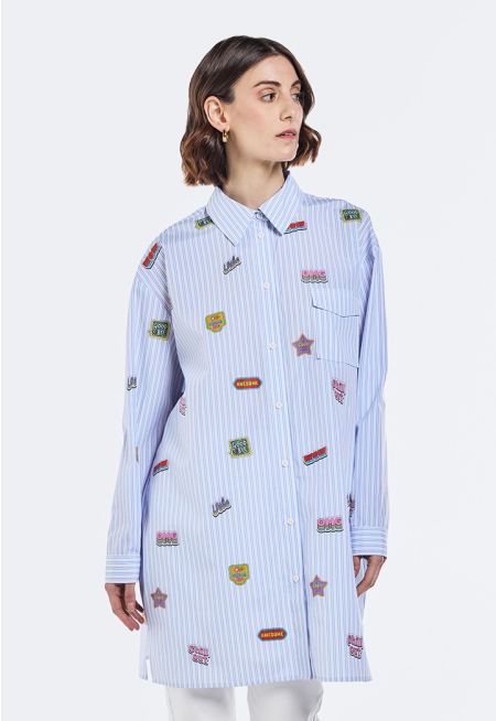 Striped Patch Embellished Shirt