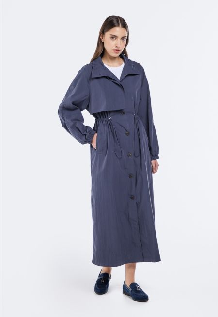 Drawstring Waist Trench Coat