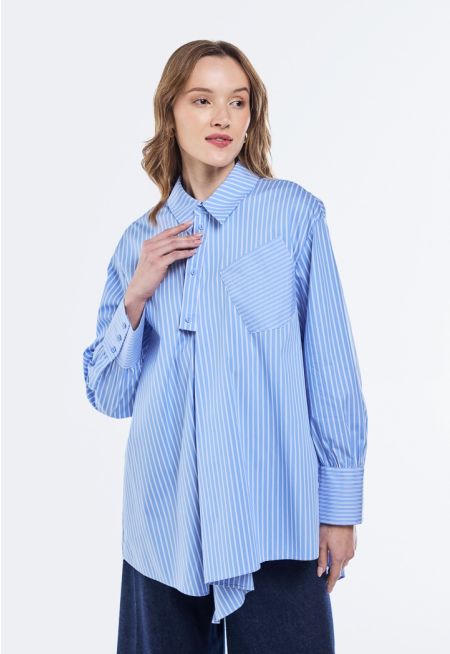 Striped Asymmetrical Hem Shirt