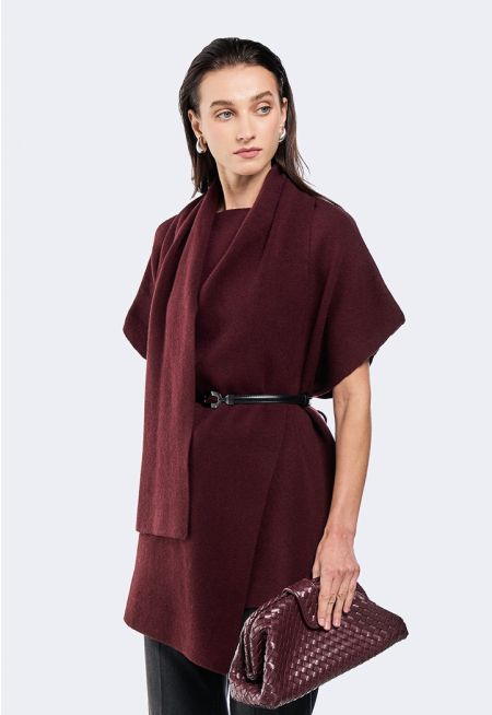 Knitted Poncho with Draped Collar