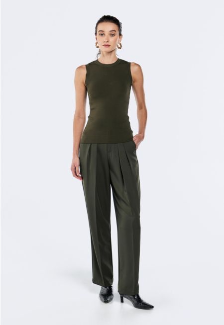 Solid Pleated Waist Trousers