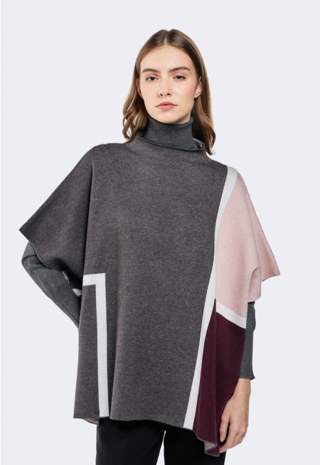Knitted Color block Poncho