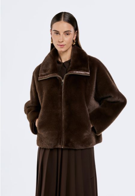 Faux Fur Zip-Up Jacket