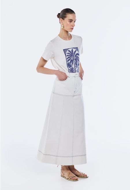 Stitch Embellished Denim Skirt