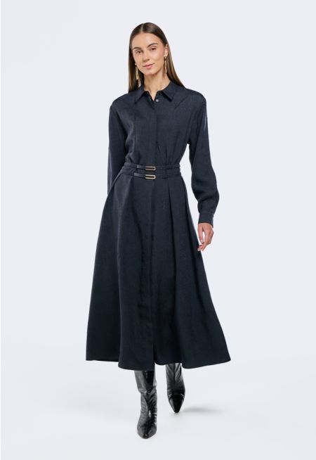 Crinkled Belted Dress