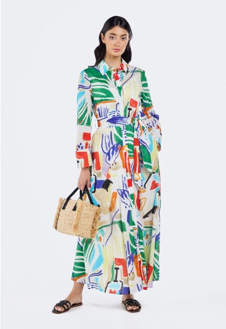 Abstract Print Transparent Dress (2 PCS)