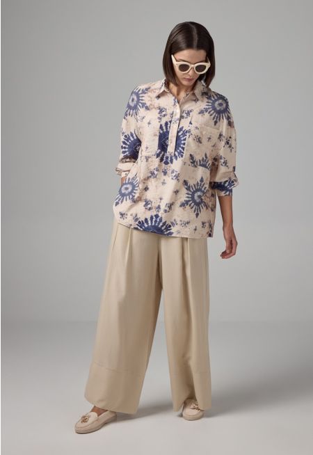 Wide Leg Pleated Palazzo Trousers