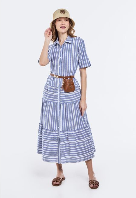 Striped Tiered Midi Dress