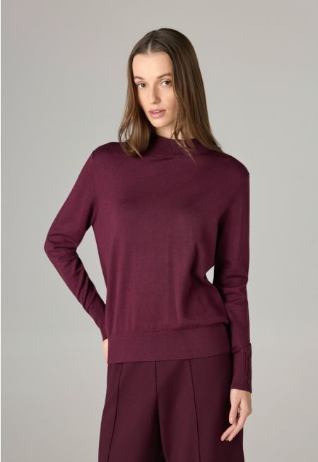 High Round Neck Knitted Basic Blouse