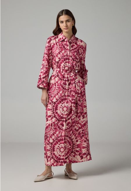 Printed Belted Shirt Dress