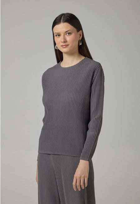 Long Sleeve Pleated Blouse