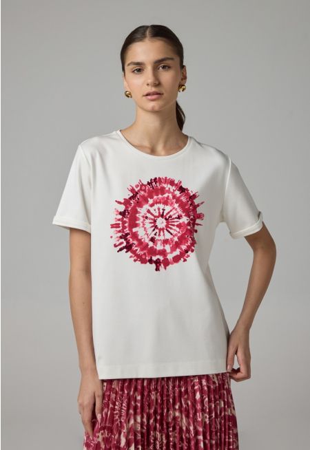 Printed Sequin Embellished T-Shirt