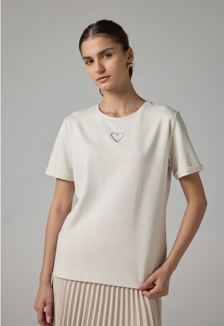 Crystal Embellished Solid T-Shirt