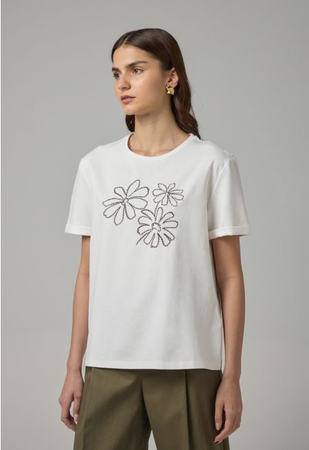 Floral Embroidered Patch T-Shirt
