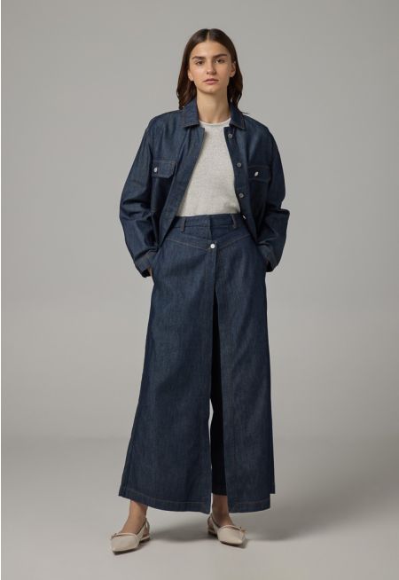 Solid Wide Leg Overlap Denim Trousers 