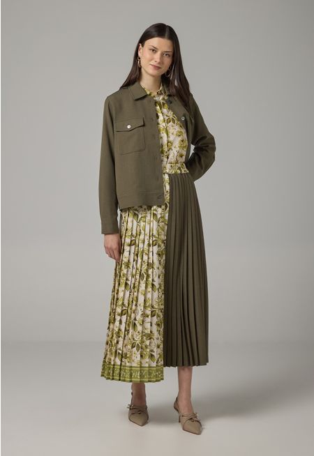 Print Pleated Flared Skirt