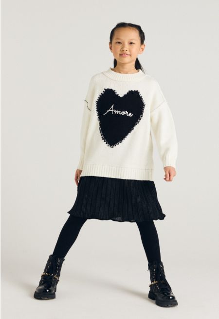 Contrast Knitted Pleated Dress