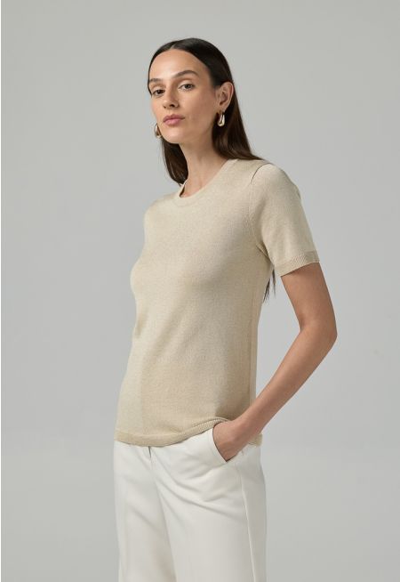 Short Sleeves Knitted Lurex T-shirt