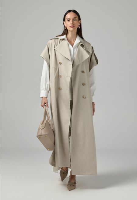 Solid Double Breasted Notched Collar Outerwear