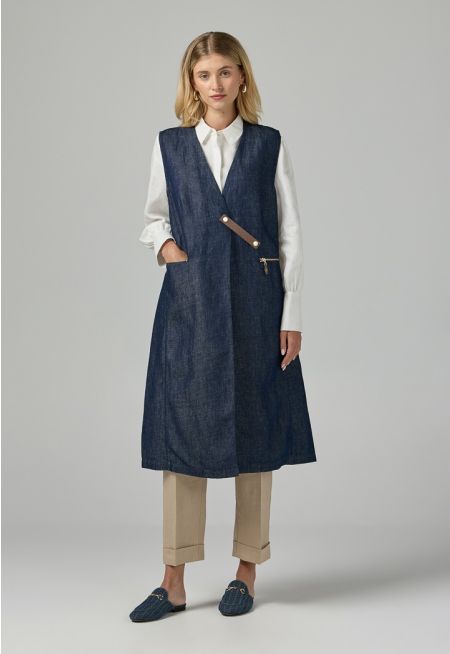 Sleeveless Midi Denim Gilet