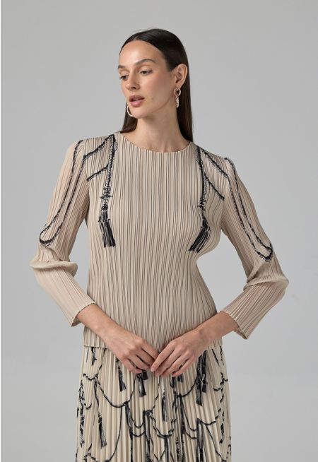 Contrast Printed Pleated Top