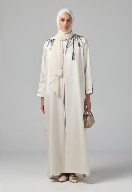 Long Sleeve Contrast Abaya With Hijab (2 PCS)