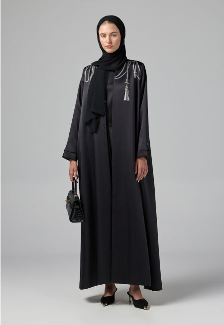 Long Sleeve Contrast Abaya With Hijab (2 PCS)