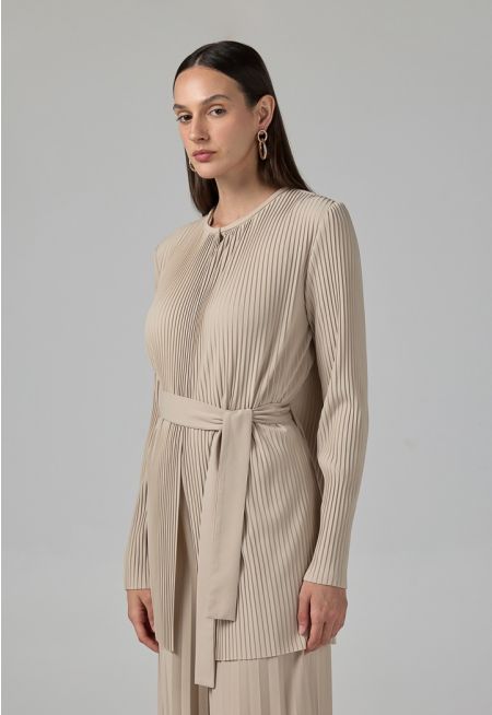 Solid Pleated Belted Jacket